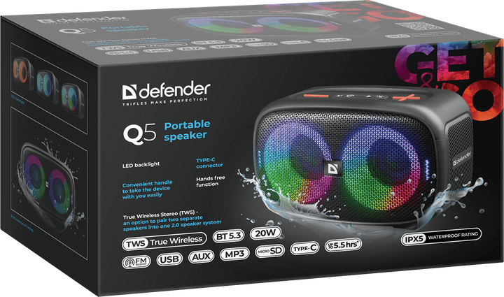 Портативна акустика Defender Q5 20 W Black (65305) (7151830) - Фото 13 Портативна акустика Defender Q5 20 W Black (65305) (7151830) - изображение 13