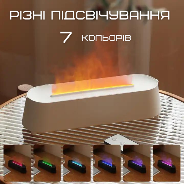 Зволожувач Повітря 3в1 Аромадифузор з LED Підсвічуванням + Імітація Вогняного Полум'я Білий - зображення 3