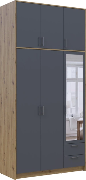 Шкаф для одежды Doros Ронди с высокой антресолей и зеркалом 3 ДСП 121х52х260 см Дуб Артизан/Графит (42005190) - изображение 2