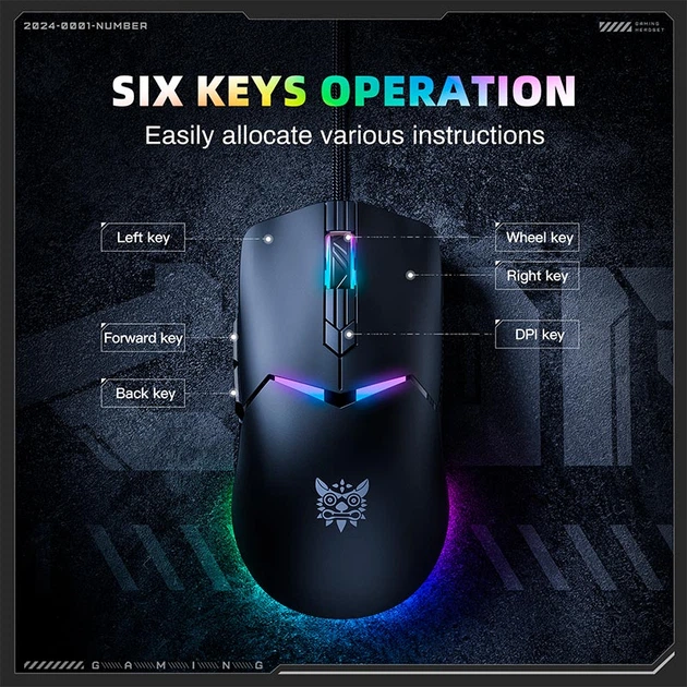 Миша Onikuma RGB Wired Gaming Mouse CW929 |400/800/1600/3200/6400 DPI| Колір white - изображение 17