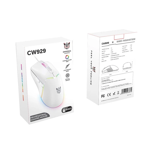 Миша Onikuma RGB Wired Gaming Mouse CW929 |400/800/1600/3200/6400 DPI| Колір white - изображение 9