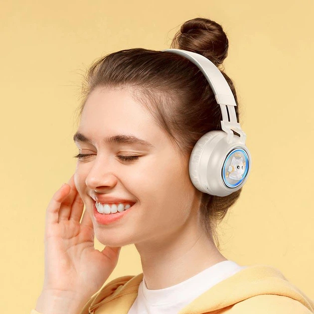 Беспроводные детские наушники HOCO W50 с RGB подсветкой BT5.3, AUX/TF, 12h Milky white - изображение 2