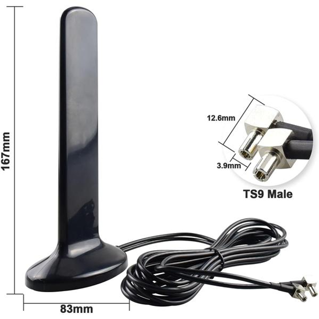 Антенна MIMO 12 dBi TS9 600–6000 МГц магнитная для 4G модемов і роутерів - Фото 3 Антенна MIMO 12 dBi TS9 600–6000 МГц магнитная для 4G модемов і роутерів - изображение 3