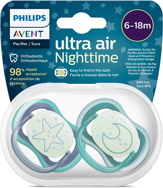 Smoczek ortodontyczny Philips AVENT Ultra Air Nighttime 6-18m 2 szt SCF376/13 (8720689016636) - obraz 7