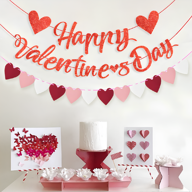 Розтяжка Гірлянда Happy Valentine's Day Червоний З Глітером - Фото 3 Розтяжка Гірлянда Happy Valentine's Day Червоний З Глітером - зображення 3