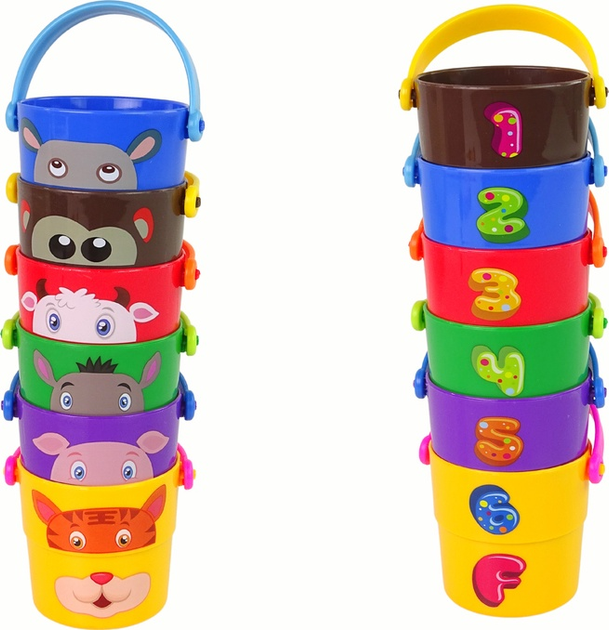 Zestaw wiaderek LEAN Toys Piramidka ze zwierzątkami Kolorowe 5599 (5905214979522) - obraz 3