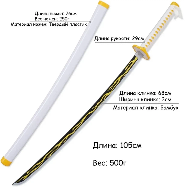 Катана меч для косплею Takai Зеницю Агацума 105 см, аніме Клинок розсікає демонів (дерево+ пластик) - зображення 4