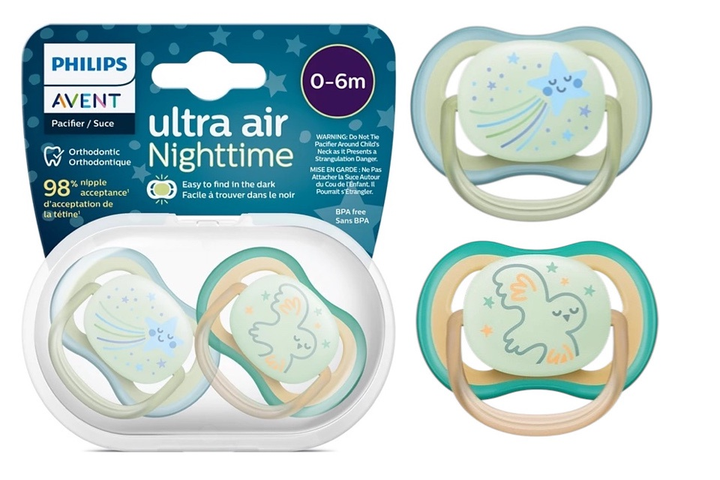 Smoczek ortodontyczny Philips AVENT Ultra Air Nighttime 0-6m 2 szt SCF376/18 (8720689016667) - obraz 6