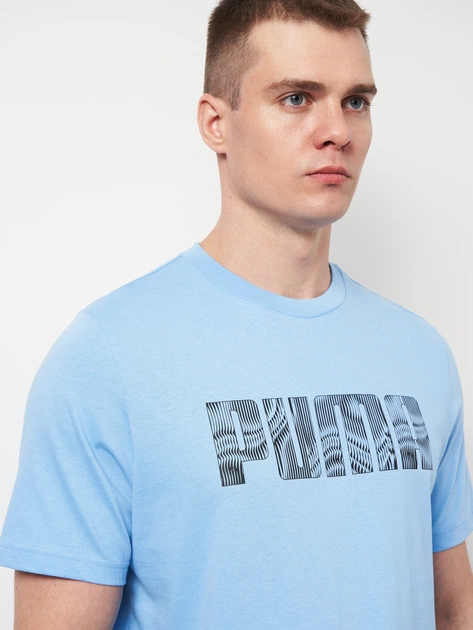 Футболка хлопковая длинная мужская Puma Essentials Graphics 68465957 M Team Light Blue с принтом (4069157442909) - изображение 4