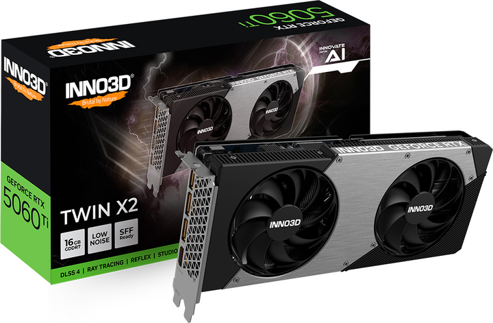 Відеокарта INNO3D PCI-Ex GeForce RTX 5060 Ti TWIN X2 16GB GDDR7 (128bit) (2572/28000) (HDMI, 3 x DisplayPort) (N506T2-16D7-191073N) - зображення 2