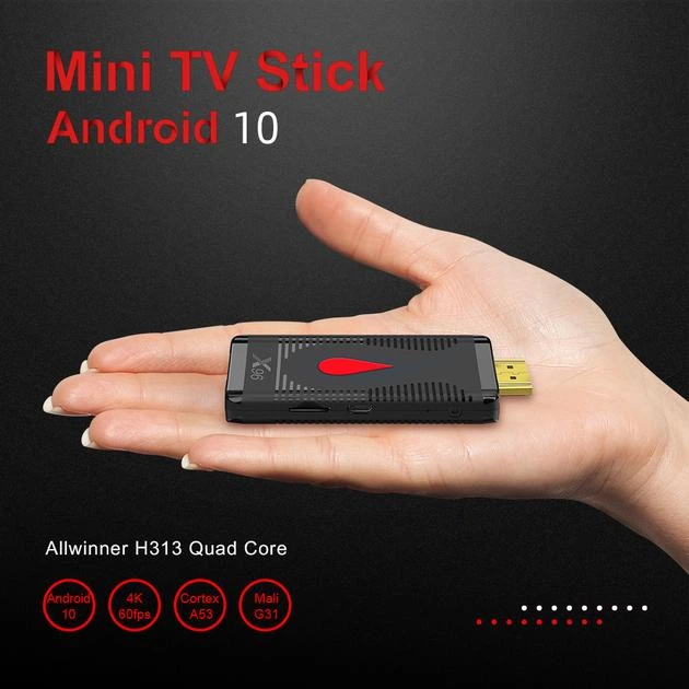 Смарт ТВ-приставка Android Smart TV для телевізора цифровий медіаплеєр Allwinner X96 S400 TV Stick |H313, 1GB RAM, 8GB ROM, Android 10.0, пульт ДУ, WiFi| Чорний - зображення 7