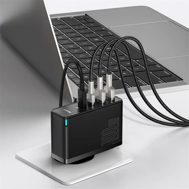 Мережевий зарядний пристрій адаптер Baseus GaN2 Pro Quick Charger |2USB/2Type-C, QC/PD, 100W, 5A| Чорний - зображення 7