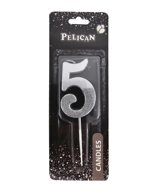 Свечка для торта Цифра 5 серебристая с блесками 5 см Pelican (863315) - Фото 1 Свечка для торта Цифра 5 серебристая с блесками 5 см Pelican (863315) - изображение 1