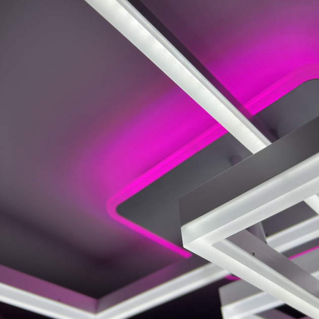 Світлодіодна люстра з ПДУ LUMINARIA GENNY SQUARE RGB 105W 4S 3000-6500К+RGB 10500Лм WHITE 645x618х170мм - зображення 6