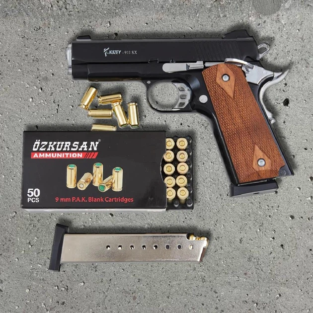 Стартовий пістолет Kuzey 911 SX black (Colt 1911) + патрони 25шт + кейс + 1 магазин - изображение 5