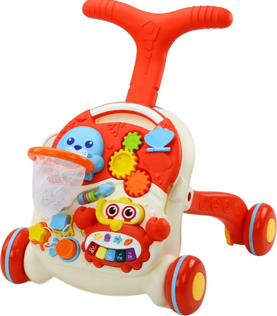 Chodzik-pchacz LEAN Toys 2w1 z panelem interaktywnym i stolikiem Czerwony 17384 (5905991002505) - obraz 3