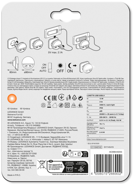 Nocna lampka LEDVANCE LUNETTA USB 3000K (4058075266902) - obraz 6