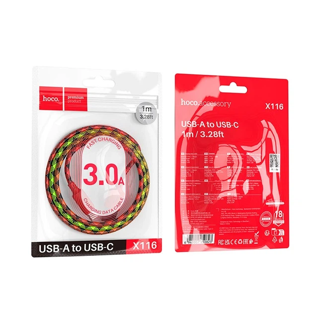 Кабель HOCO Type-C Meridian charging data cable X116 |1m, 3A| - зображення 2