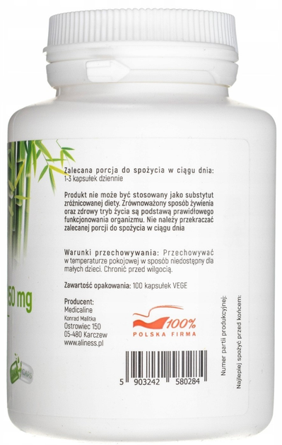 Suplement diety Aliness Krzem organiczny 150 mg 100 kapsułek (5903242580284) - obraz 2