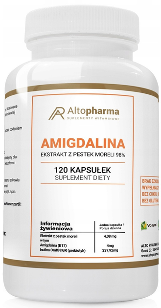 Харчова добавка Alto Pharma Амідгалін Екстракт із кісточок абрикосу 98% 120 капсул (5903715549657) - зображення 1