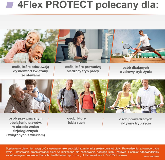 Харчова добавка Bausch Health Poland 4Flex Protect Колаген Fortigel + Кальцій + Вітамін D 30 пакетиків (5397313000113) - зображення 4
