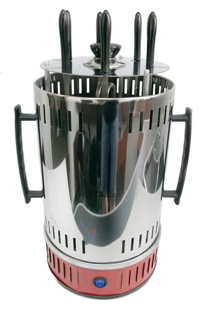 Электрошашлычица Шампура Domotec BBQ MS-7783/ 7134 RED для дома вертикальная (мясо, колбаски, свинные ребрышки, овощи, грибы, креветки) 1000W - изображение 4