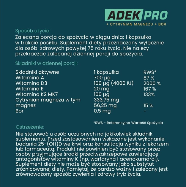 Харчова добавка AX Med ADEK PRO + Цитрат магнію + Бор 60 капсул (5908266365183) - зображення 3