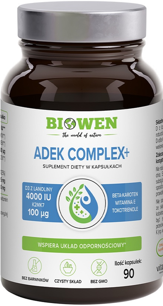 Харчова добавка Biowen ADEK Complex+ 90 капсул (5904806120816) - зображення 1