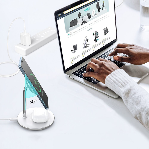 Ładowarka bezprzewodowa indukcyjna Choetech MagSafe Qi kabel USB-C 2 w 1 White (T581-F) - obraz 4