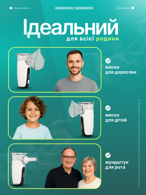 Інгалятор небулайзер для дітей і дорослих ручний портативний кишеньковий меш ультразвуковий від сухого кашлю нежиті болю в горлі для астматиків дихальної терапії DK44 - зображення 6