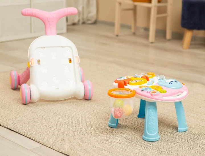 Ходунки-каталка, игровой развивающий столик 2 в 1 Caretero Spark Pink, ходунки для детей, каталка для малышей, развивающая игрушка, складные ходунки, столик для игр, музыкальные ходунки, легкие ходунки - изображение 2