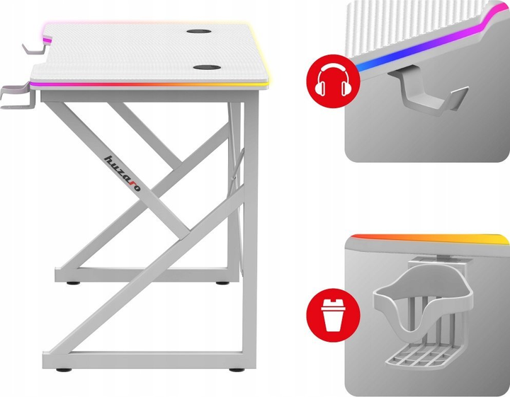 Biurko gamingowe Huzaro Hero 1.7 RGB White - obraz 5