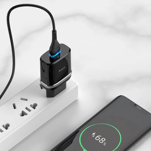 Мережевий зарядний пристрій для телефону USB 18W QC3.0 Hoco - зображення 8
