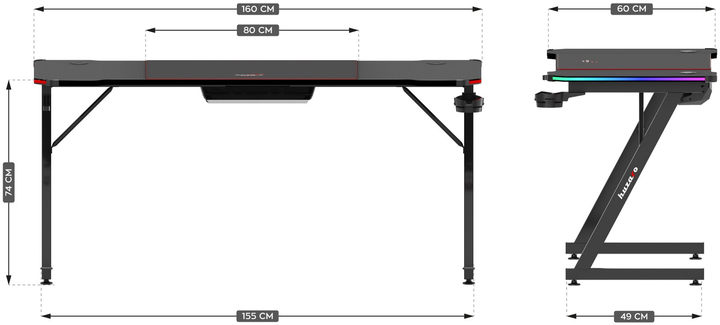 Biurko gamingowe Huzaro Hero 4.8 RGB Black - obraz 11