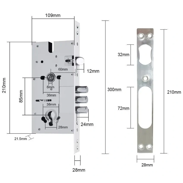 Врезная часть замка SEVEN LOCK 6085 Gray межосевая 60 мм баксет (6085 Gray) - изображение 2