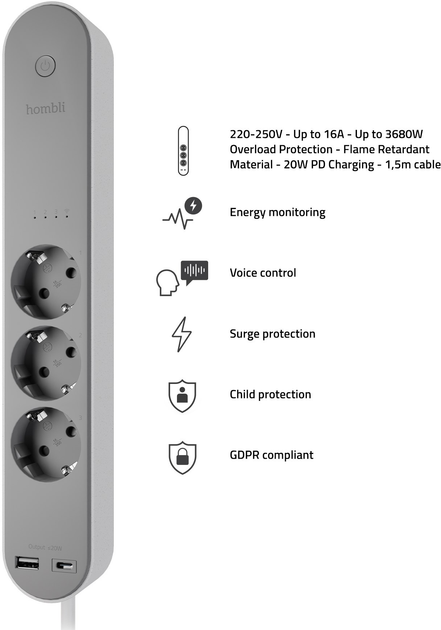 Inteligentny przedłużacz Hombli Smart Power Strip (8721022290300) - obraz 4