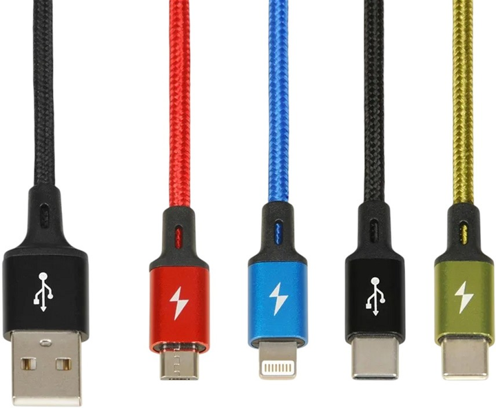 Kabel iBOX 4in1 USB Type-A - microUSB/Lightning/2 x USB Type-C M/M 1.2 m Black (5903968680275) - obraz 5