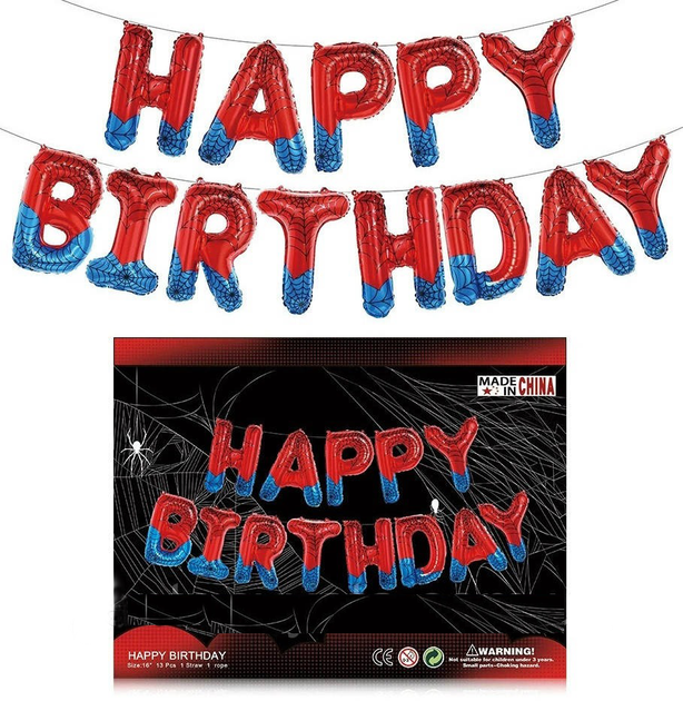 Фольговані Надувні Кульки Happy Birthday Людина-Павук - зображення 2