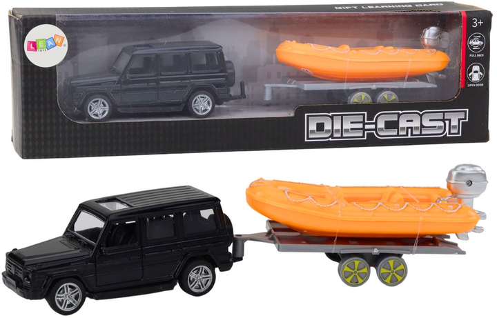Zabawka LEAN Toys Auto terenowe z przyczepą Czarne + Łódź Pomarańczowa 18869 (5905991019534) - obraz 1