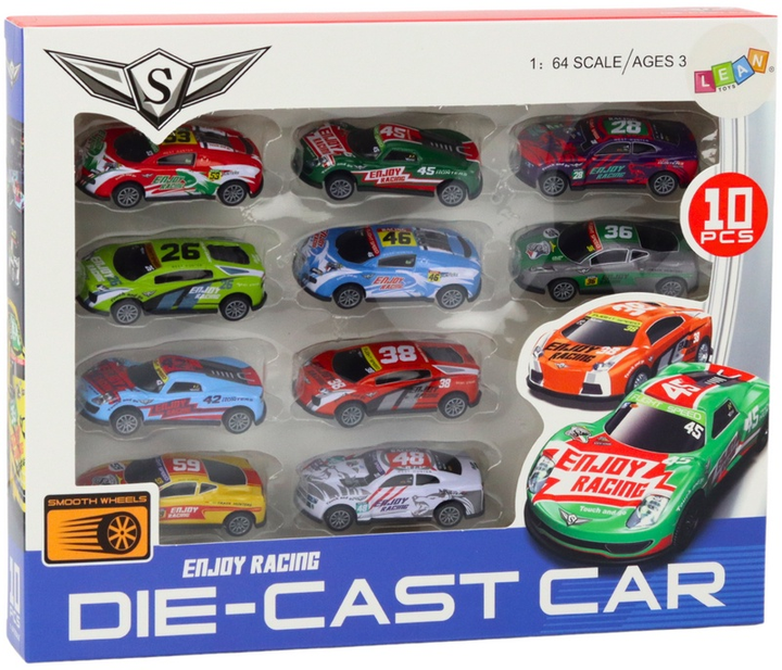 Zestaw resoraków LEAN Toys Autka sportowe wyścigowe 1:64 10 szt 17997 (5905991008736) - obraz 1