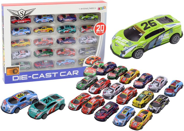Zestaw resoraków LEAN Toys Autka sportowe wyścigowe 1:64 20 szt 17998 (5905991008743) - obraz 2