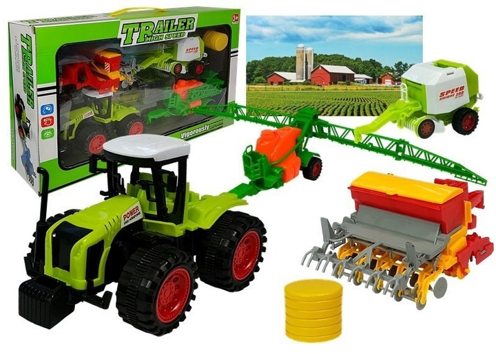Набір іграшок LEAN Toys Фермерські автомобілі Трактор з обприскувачем та пресом 4201 (5905991032038) - зображення 2