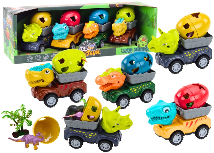Zestaw autek LEAN Toys Samochód z głową dinozaura i z jajem w przyczepie 4 szt 18972 (5905991014553) - obraz 2