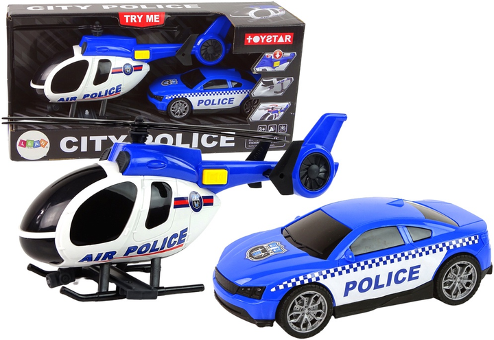 Zestaw zabawek LEAN Toys ze światłami i dźwiękami Helikopter + Auto policyjne Niebieski 12963 (5905323211391) - obraz 2