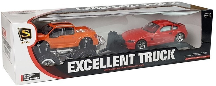 Zestaw zabawek LEAN Toys Monster truck Pomarańczowy + BMW laweta Czerwony 5099 (5907625589482) - obraz 1