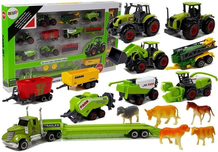 Zestaw zabawek LEAN Toys Pojazdy rolnicze z przyczepami + Figurki zwierząt 6869 (5904665997093) - obraz 2