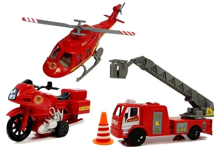 Набір іграшок LEAN Toys Пожежна служба зі світлом і звуками Гелікоптер + Мотоцикл + Автомобіль + Аксесуари 6946 (5905884454152) - зображення 3