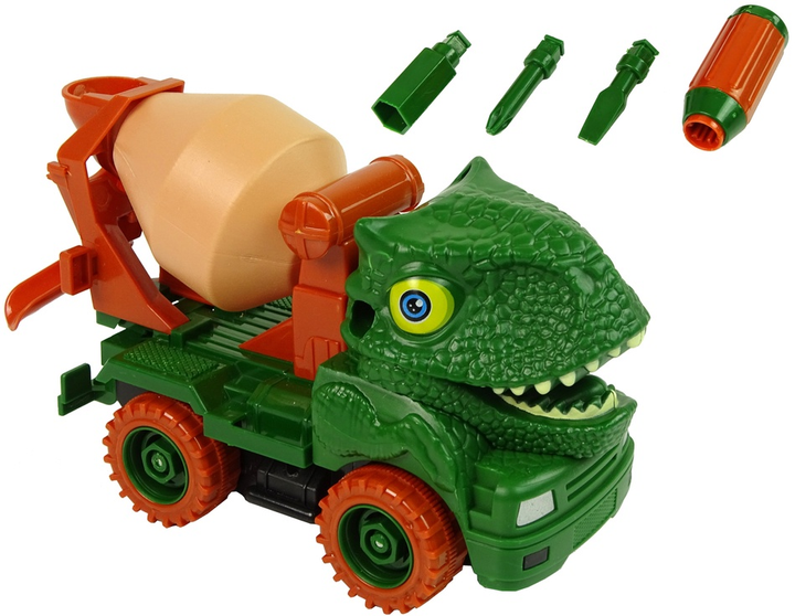 Набір іграшок LEAN Toys Вантажівка Бетонозмішувач Динозавр для розбирання Зелений + Аксесуари 10422 (5904665992609) - зображення 5