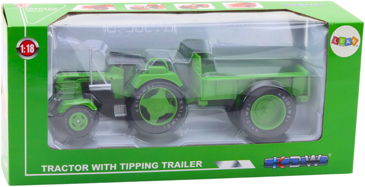 Zabawka LEAN Toys Taktor rolniczy z przyczepą metalowy 1:18 Zielony 24733 (5905991057833) - obraz 1
