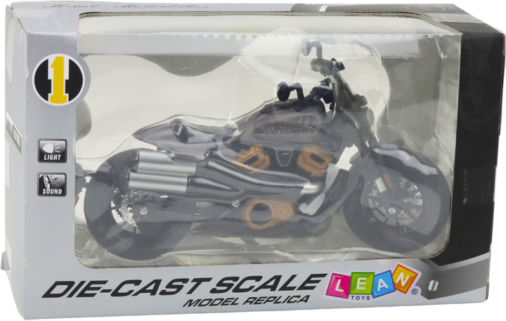 Zabawka LEAN Toys Motocykl chopper metalowy ze światłami i dźwiękami z szarymi elementami 1:12 Czarny 22617 (5905991049661) - obraz 1
